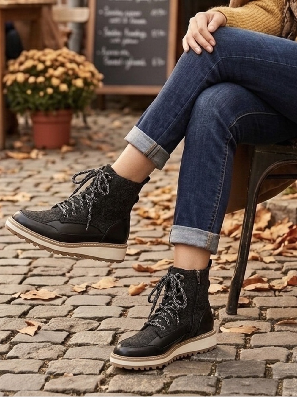 Universal Thread Black and gray Lace-Up Wedge Ankle Boots